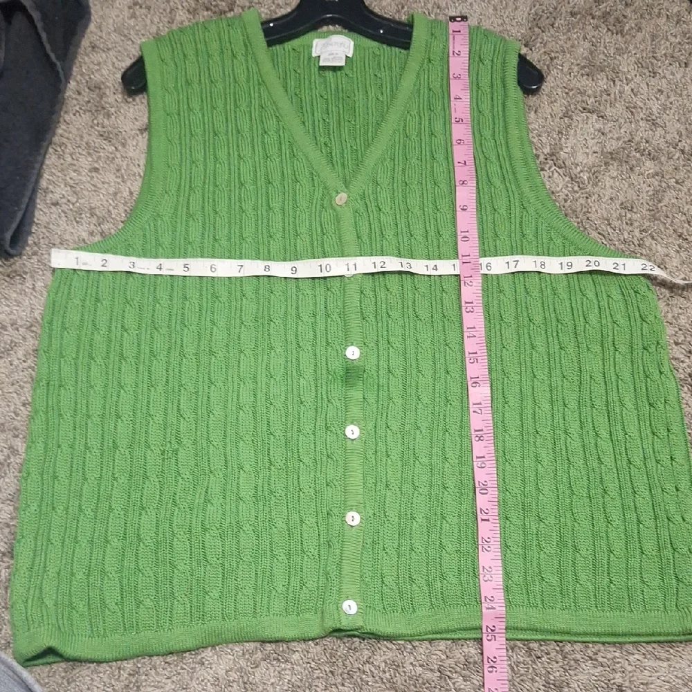 Vintage Foxcroft Green Cotton Cable Knit V-Neck Button Up Sweater Vest-XL